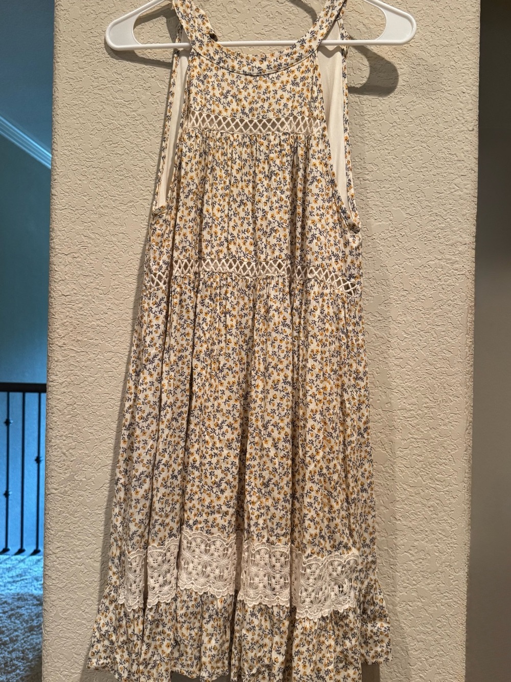 Altar'd State Yellow and Blue Floral Lace-Trim Sundress